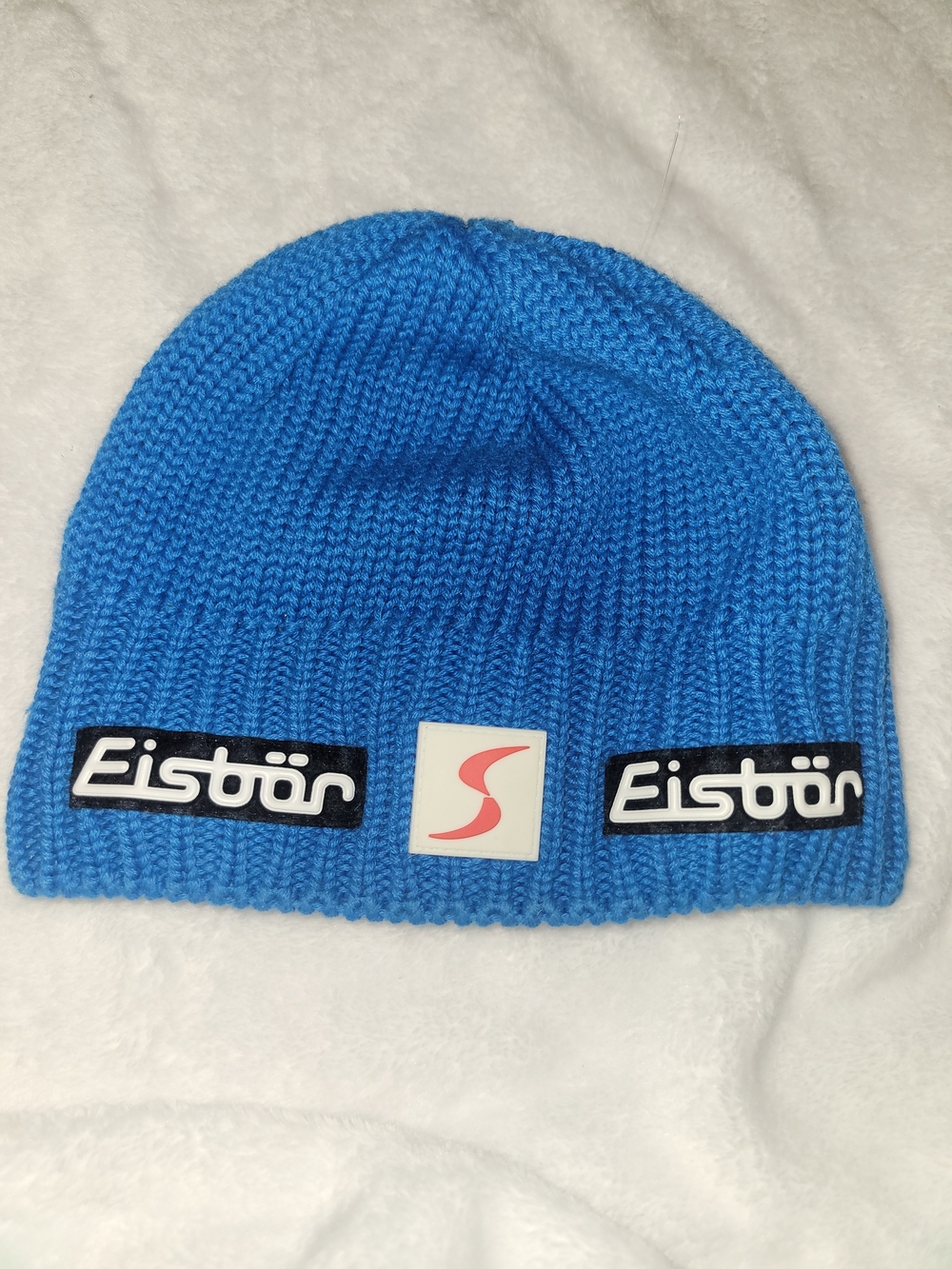 Eisbär Blue Acrylic Knit Beanie Hat Lined One Size Logo Patch Winter Ski